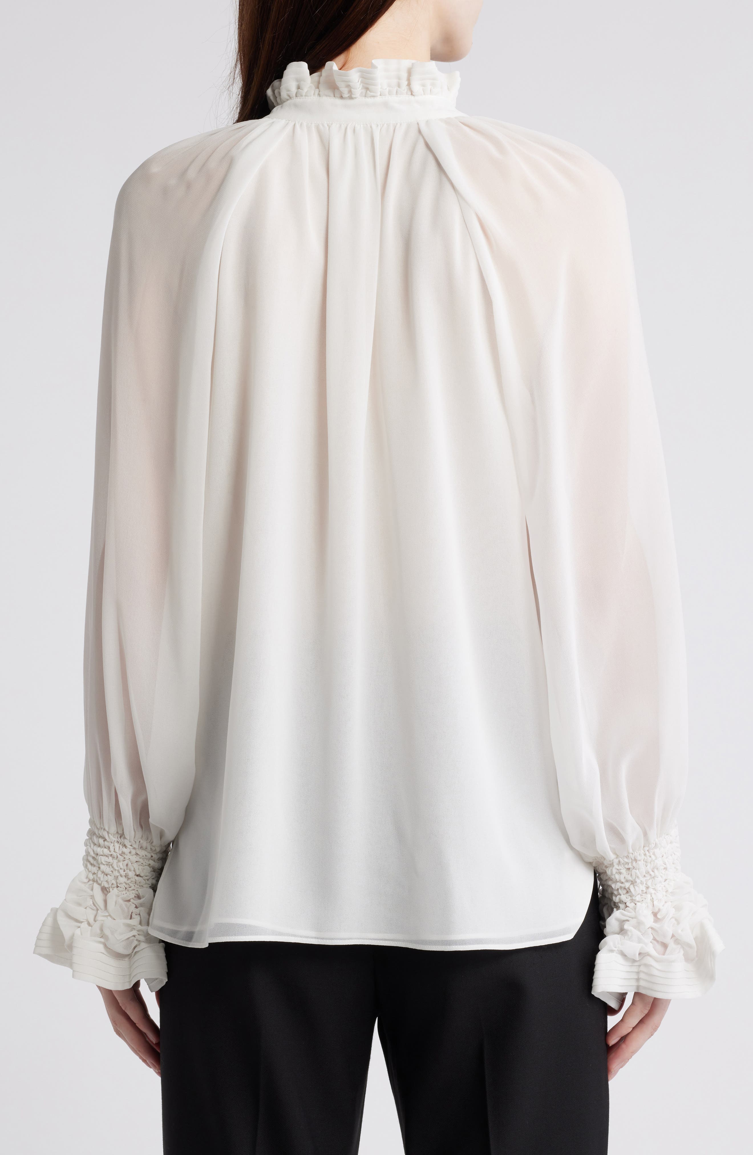 Effie Shirred Ruffle Neck Chiffon Top - image 2