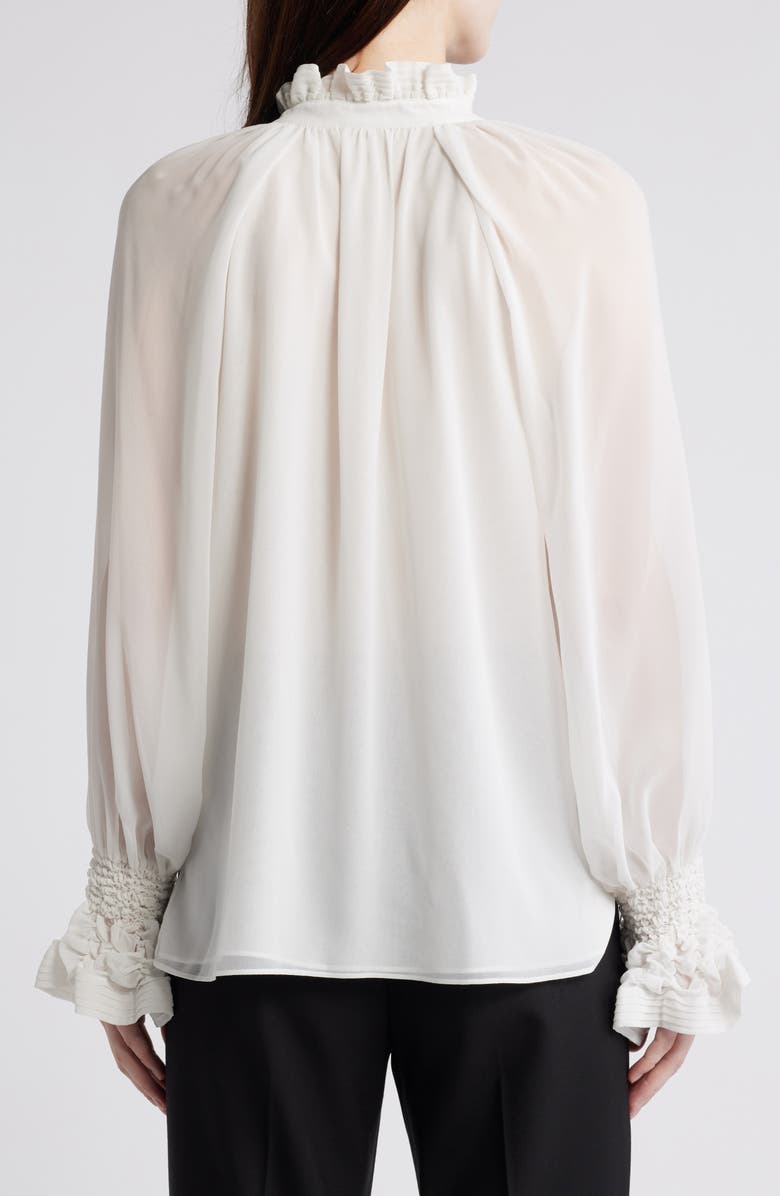 KOBI HALPERIN Effie Shirred Ruffle Neck Chiffon Top, Alternate, color, Ivory
