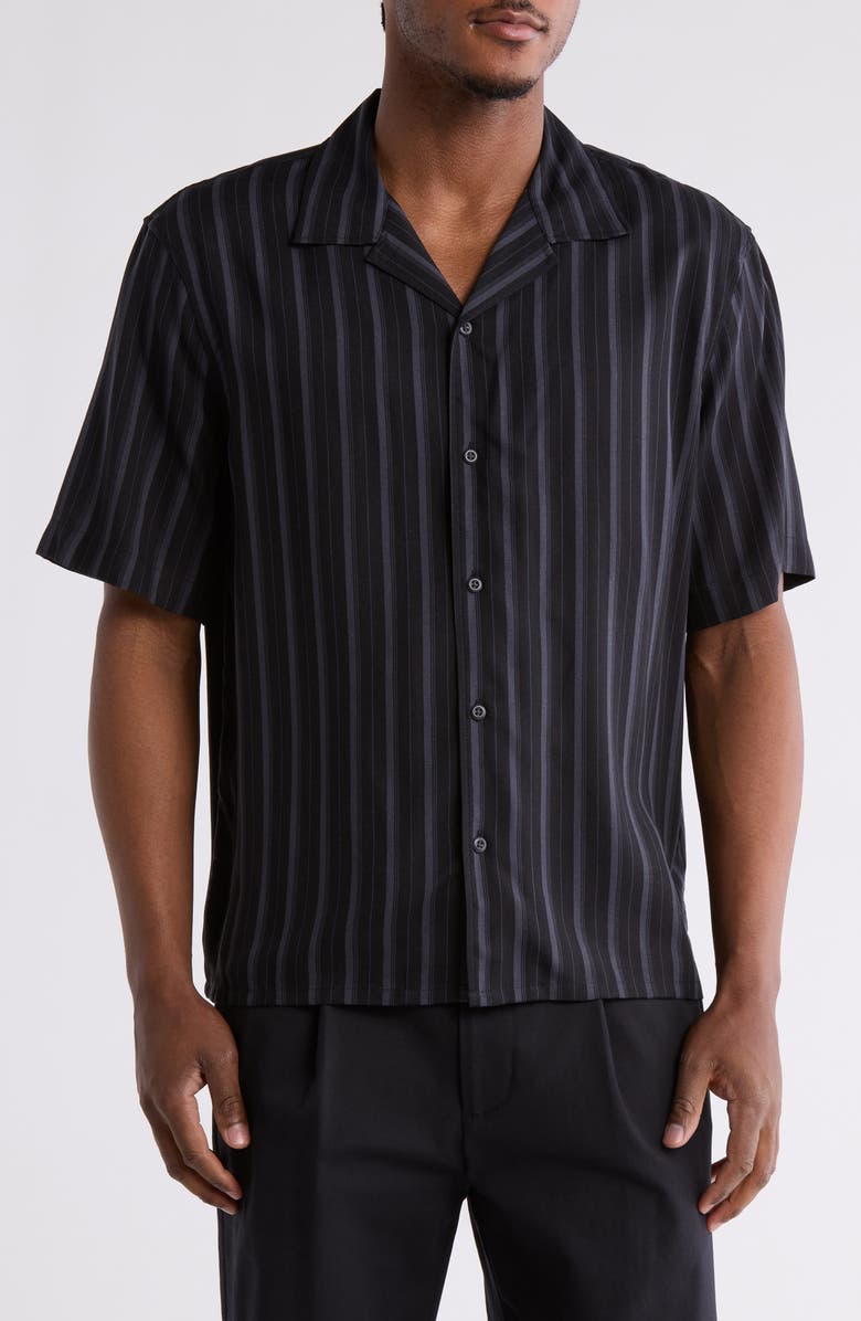 Abound Stripe Camp Shirt, Main, color, Black- Grey Bill Stripe