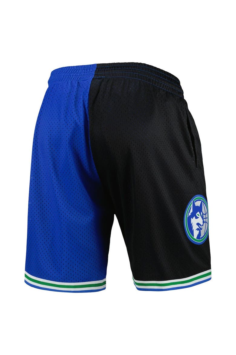 Men's Mitchell & Ness Black/Blue Minnesota Timberwolves Hardwood Classics 1993 Split Swingman Shorts, Alternate, color, Black