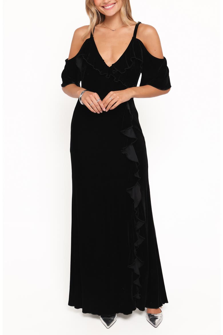 Micah Cold Shoulder Velvet Dress, Main, color, BLACK