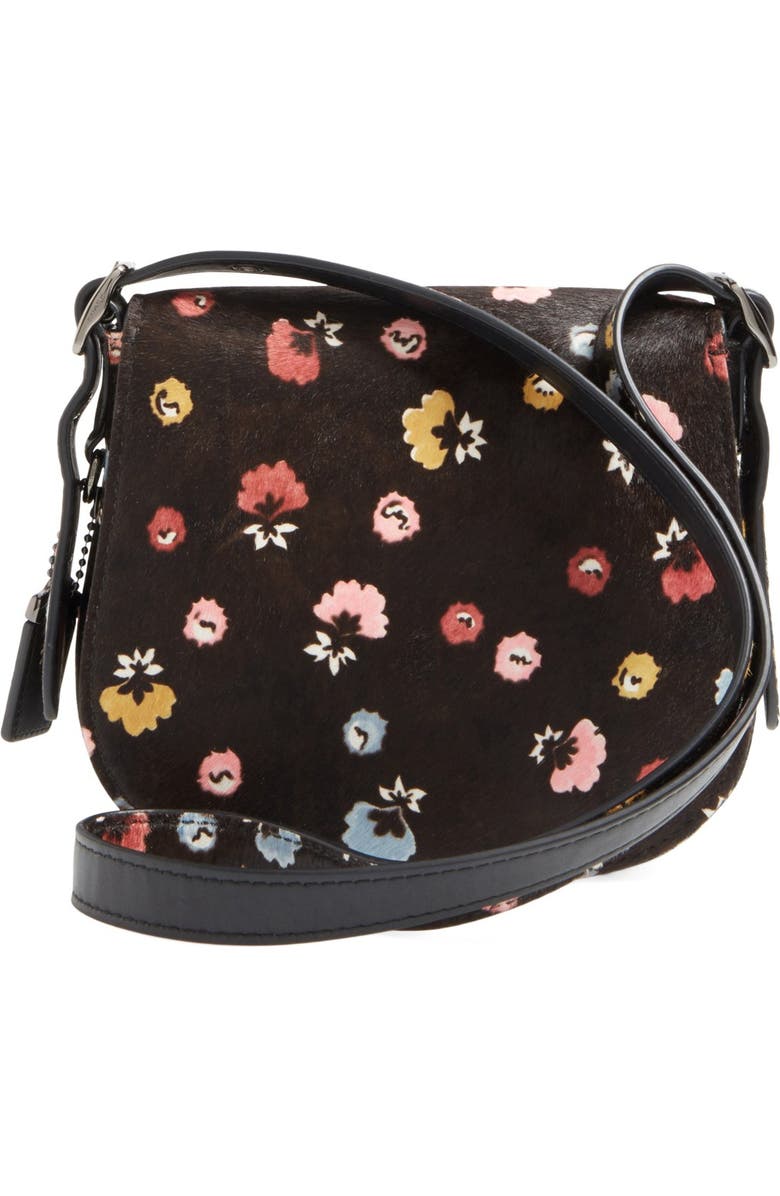 COACH 1941 '23' Flower Print Genuine Calf Hair Saddle Bag, Alternate, color,