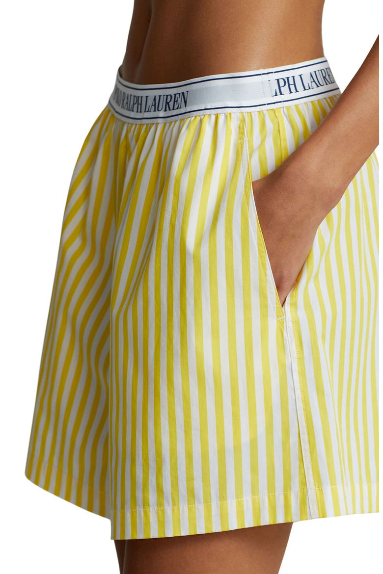Cotton Boxer Pajama Shorts, Alternate, color, YELLOW STRIPE