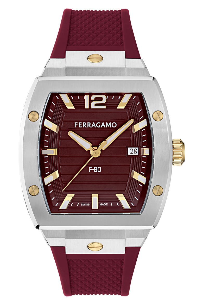 F-80 Tonneau Silicone Strap Watch, 42mm, Main, color, IP STAINLESS STEEL/RED
