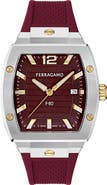 FERRAGAMO F-80 Tonneau Silicone Strap Watch, 42mm
