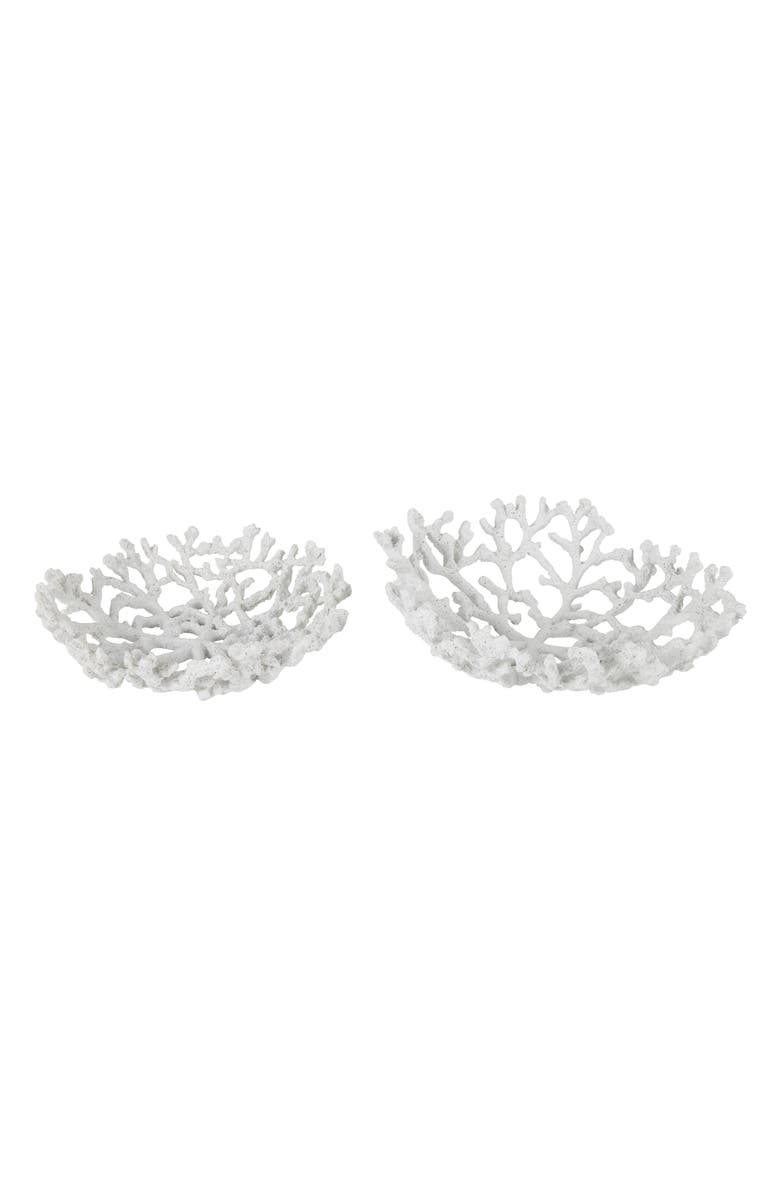 WILLOW ROW White Resin Set of 2 Decorative Bowls, Main, color, 