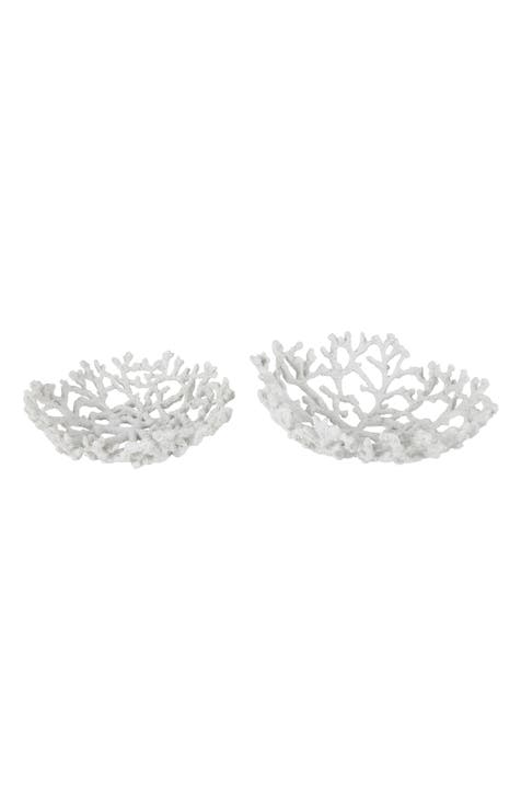 White Resin Set of 2 Decorative Bowls