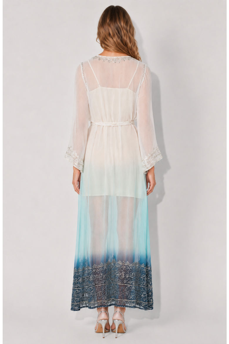 Camelia Dress, Alternate, color, White / Teal / Indigo Ombre