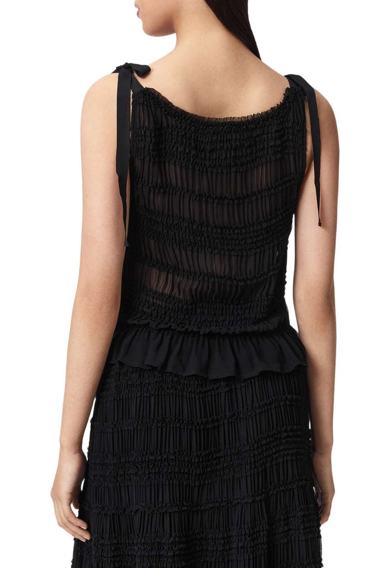 Lotus Sheer Shirred Tie Shoulder Peplum Top, Alternate, color, BLACK
