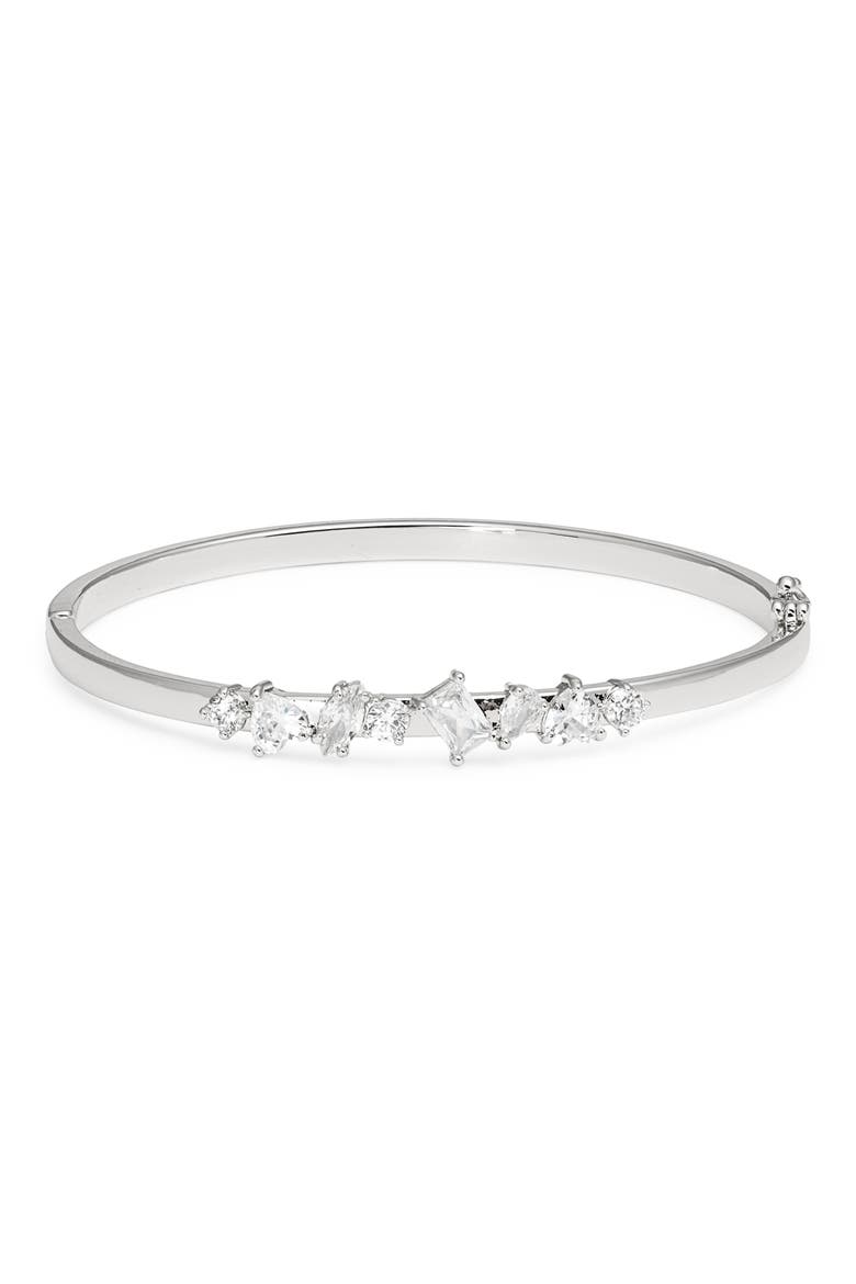 Cubic Zirconia Cluster Hinge Bangle, Main, color, CLEAR- SILVER