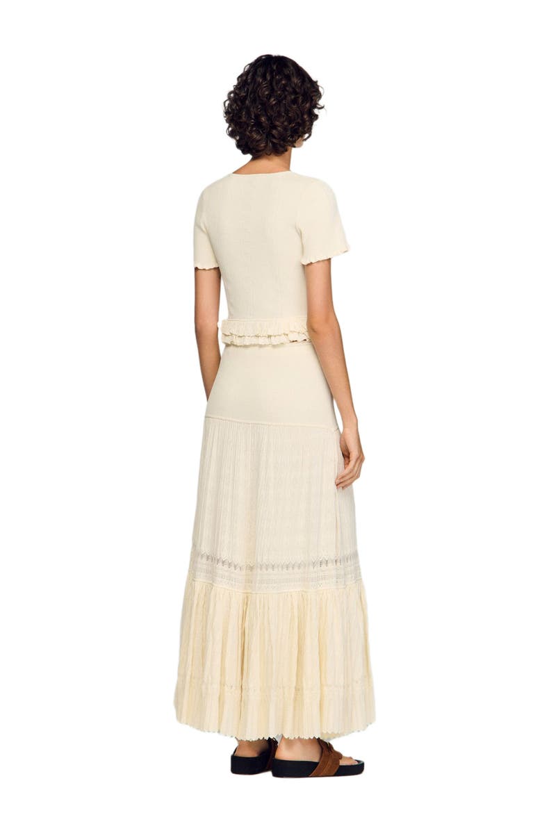 SANDRO Ruffled knit cardigan, Alternate, color, Ecru