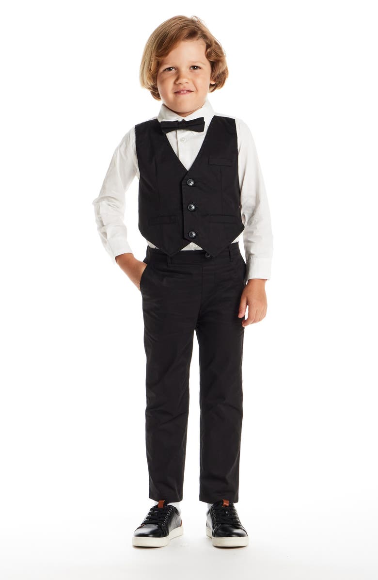 Andy & Evan Kids' Heather Poplin Button-Up Shirt, Vest, Bow Tie & Pants Set, Alternate, color, Black