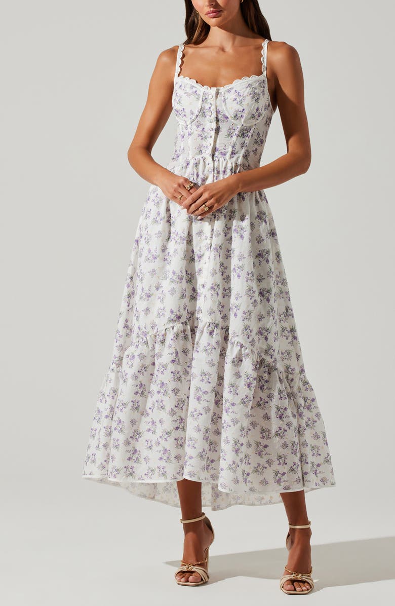 ASTR the Label Yamila Floral Cotton Blend Eyelet Midi Sundress, Alternate, color, Lavender Floral