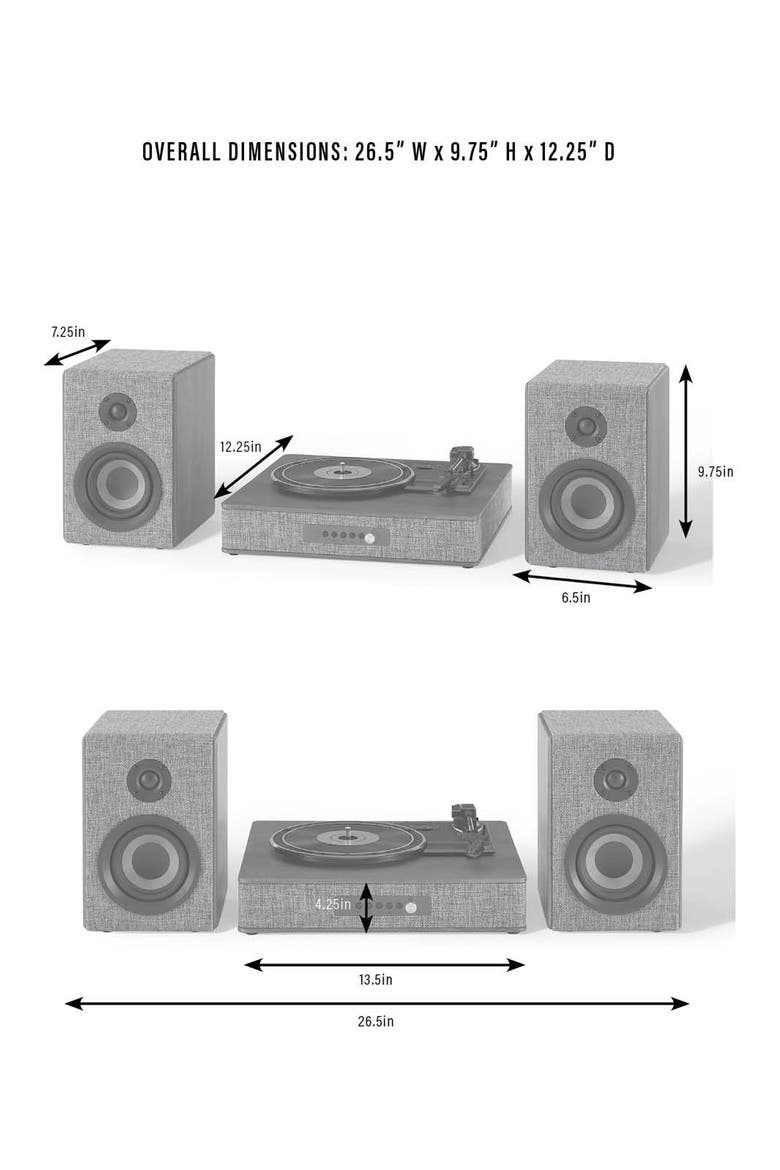 Aria Bluetooth® 3-Speed Turntable & Speakers, Alternate, color, GRAY