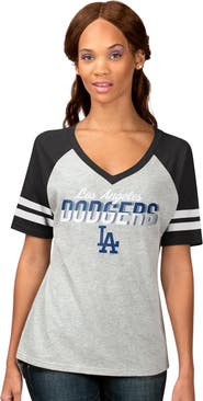 G-III 4HER BY CARL BANKS Women's G-III 4Her by Carl Banks Heather Gray Los Angeles Dodgers Goal Line Raglan V-Neck T-Shirt