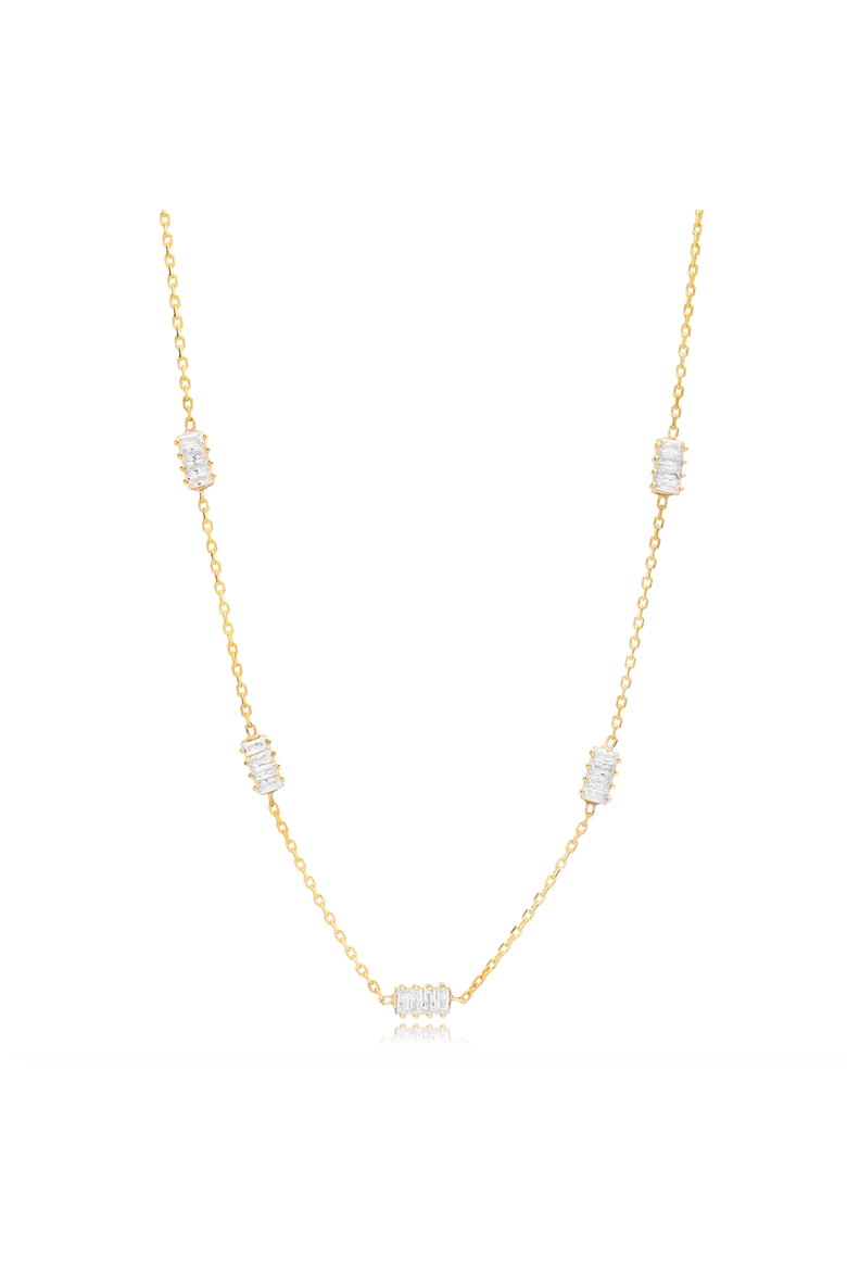 Baguette Station Necklace, Main, color, Yellow Gold