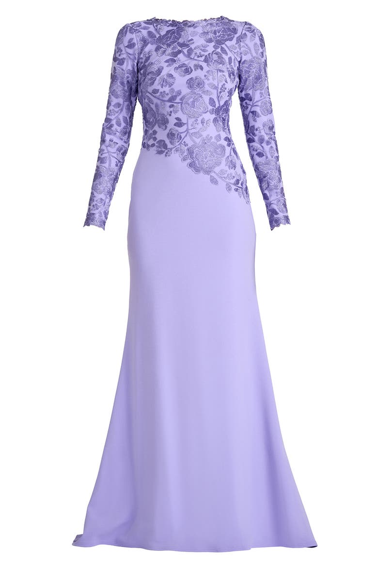 Floral Embroidered Long Sleeve Mermaid Gown, Alternate, color, LAVENDER MIST