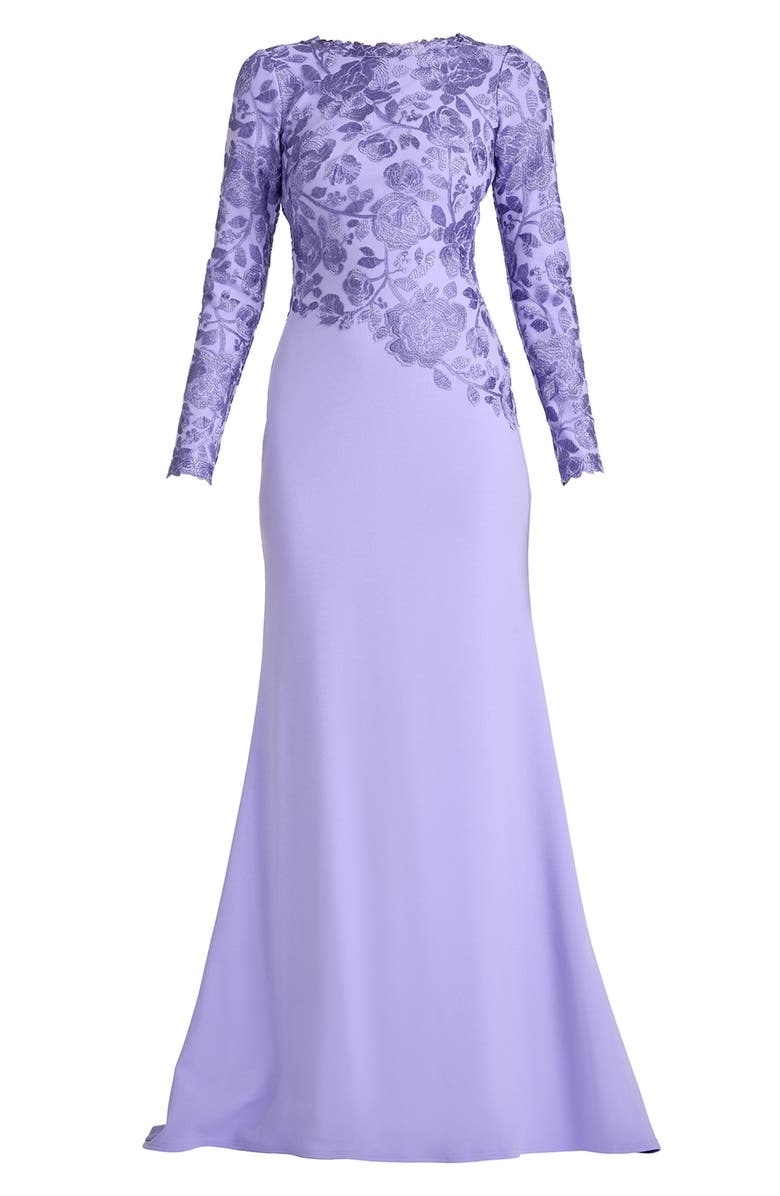Tadashi Shoji Floral Embroidered Long Sleeve Mermaid Gown, Alternate, color, Lavender Mist