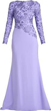 Tadashi Shoji Floral Embroidered Long Sleeve Mermaid Gown