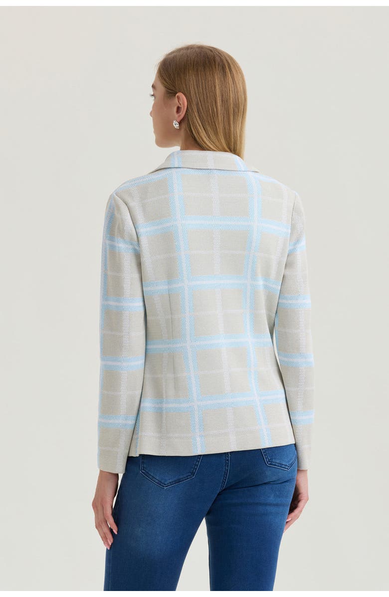 Ming Wang Heritage Plaid Knit Blazer, Alternate, color, Limestone/Serene/White