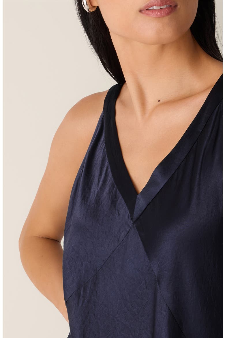 V-Neck Crinkled Satin Midi Dress, Alternate, color, INK