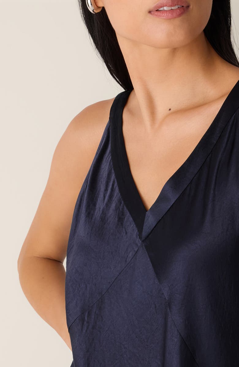 Eileen Fisher V-Neck Crinkled Satin Midi Dress, Alternate, color, Ink