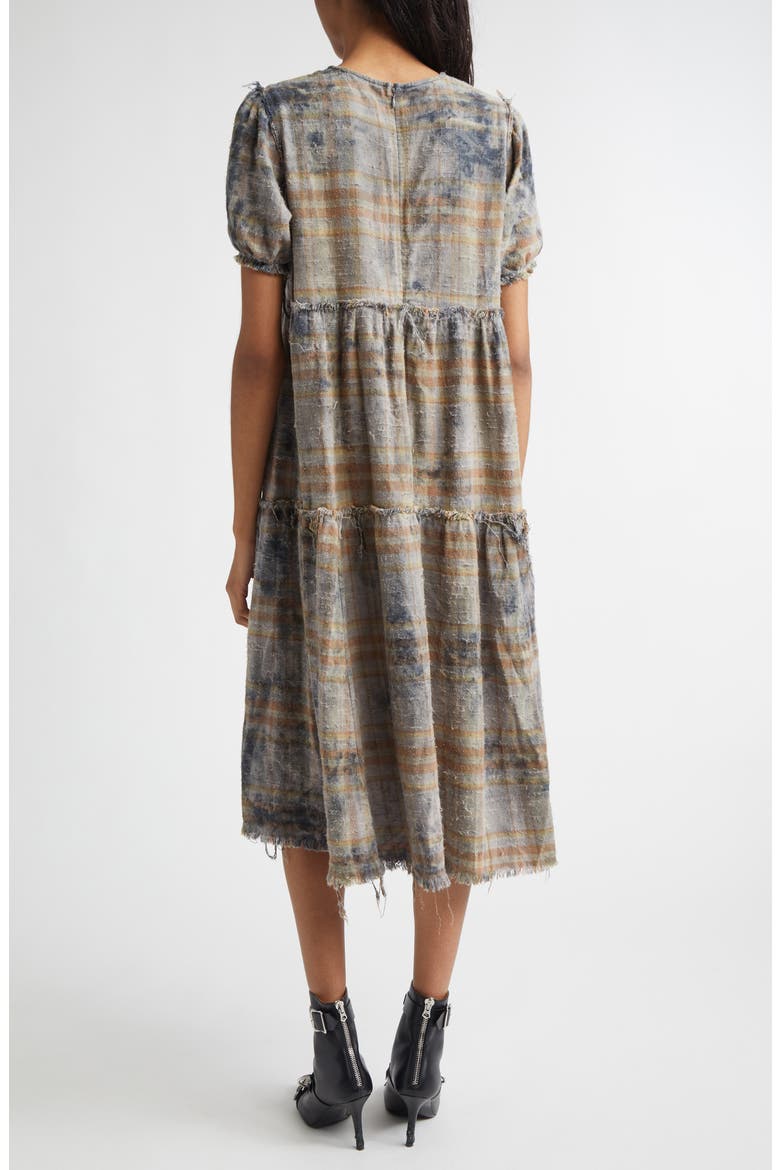 Plaid Shredded Relaxed Cotton Flannel Midi Dress, Alternate, color, OVERDYED LIGHT BLUE PLAID