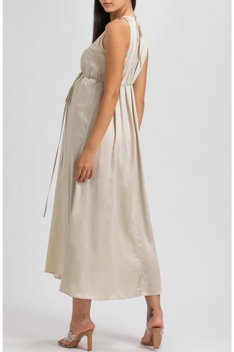 Sleeveless Satin Maternity Dress, Alternate, color, BEIGE
