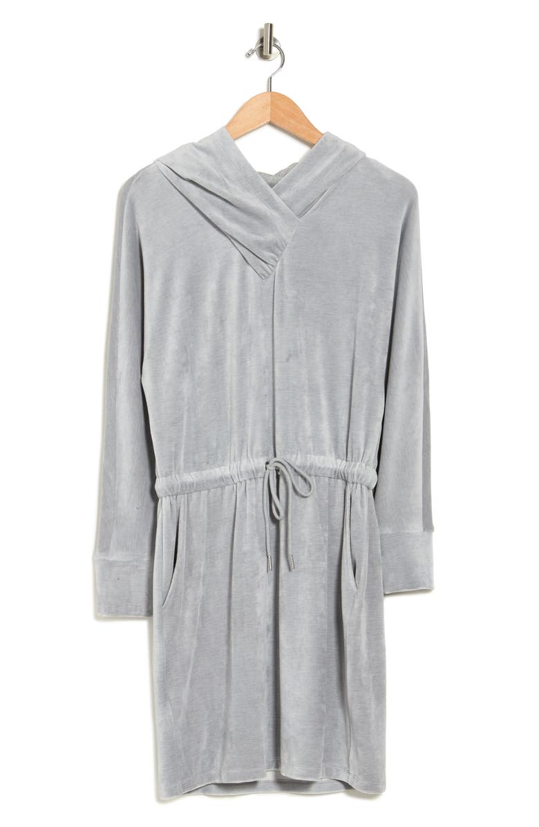Calvin Klein Velour Surplice Neck Drawstring Dress, Alternate, color, 