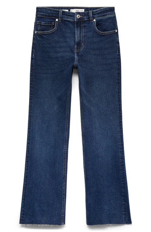 Mango Mid Rise Crop Flare Jeans In Dark Blue