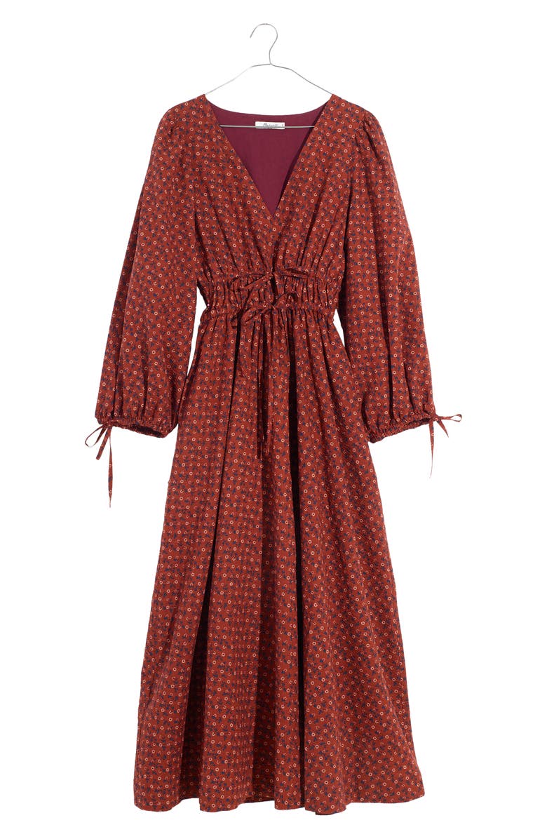 Madewell Sophia Teaberry Floral Tie Front Midi Dress, Alternate, color,