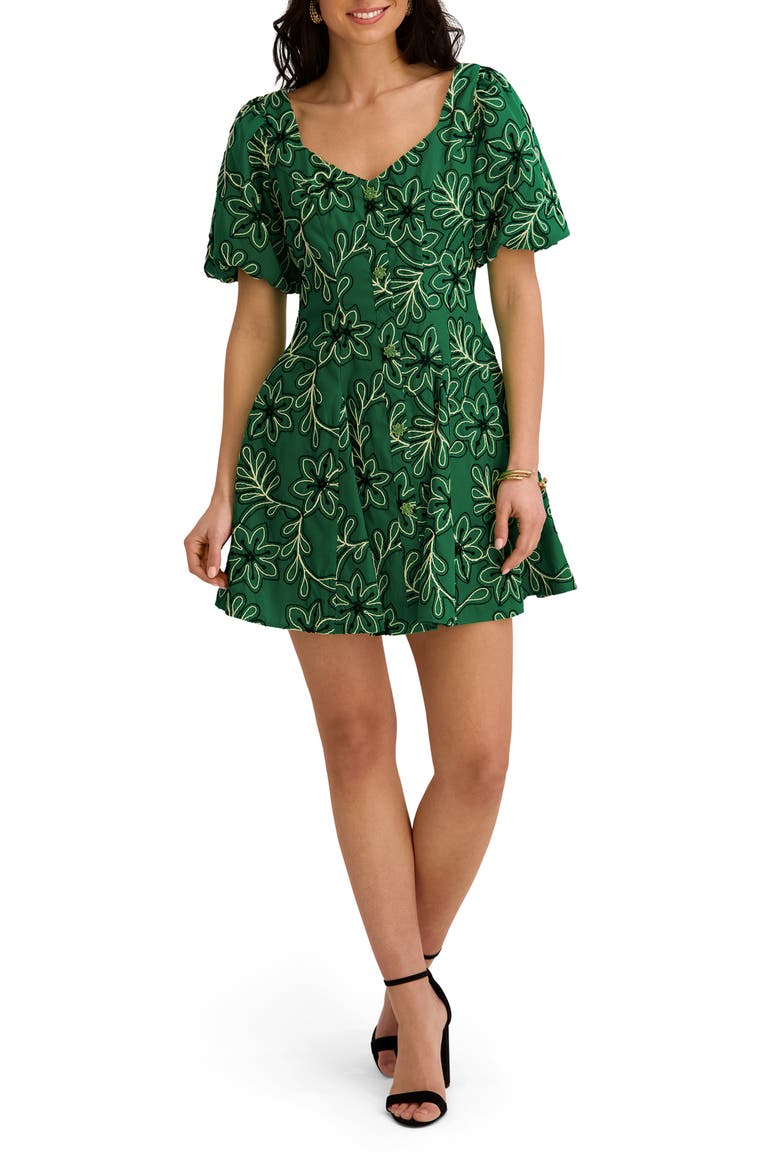 Embroidered Short Sleeve Minidress, Main, color, GREEN MULT