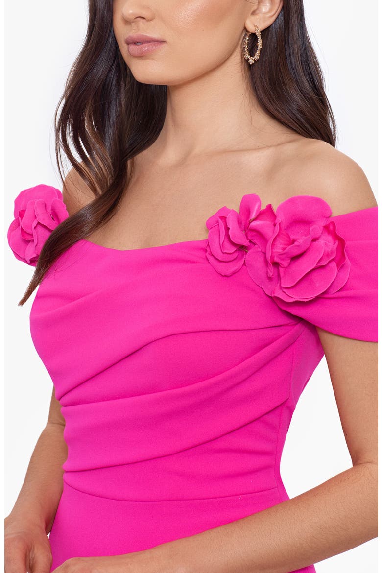 Rosette Off the Shoulder Scuba Gown, Alternate, color, PINK
