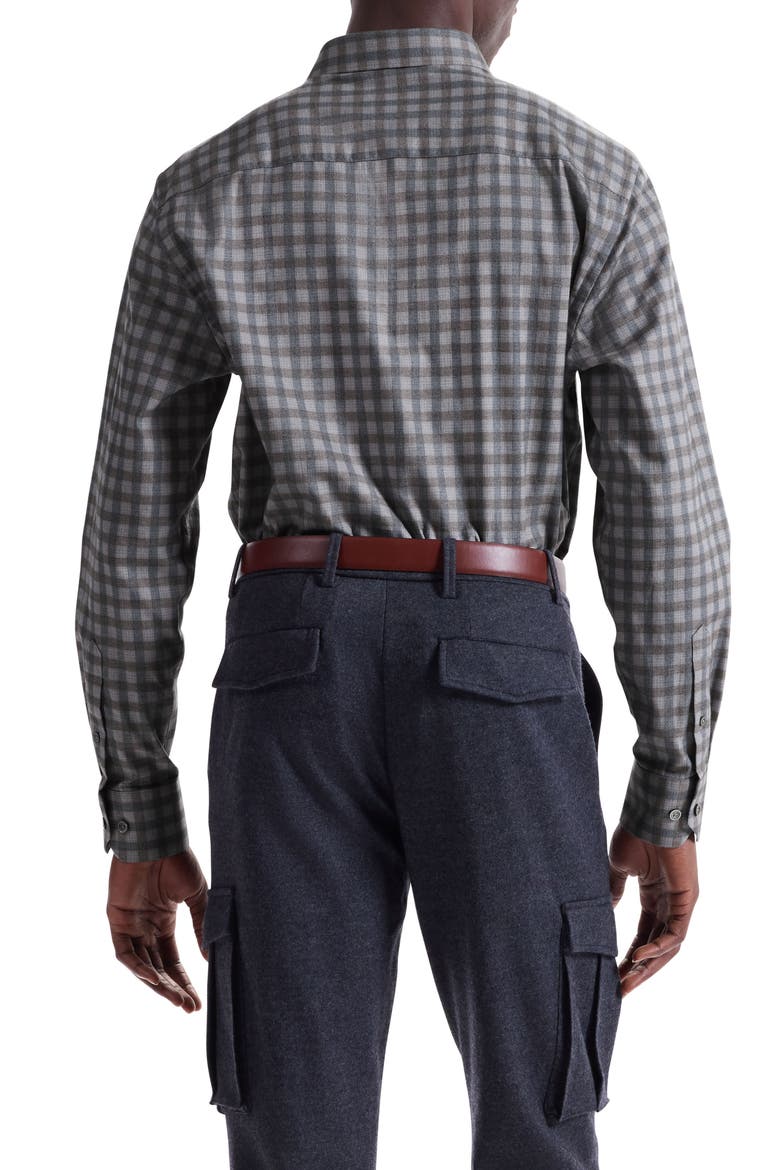Karl Shaped Fit Plaid Cotton Button-Up Shirt, Alternate, color, WALNUT