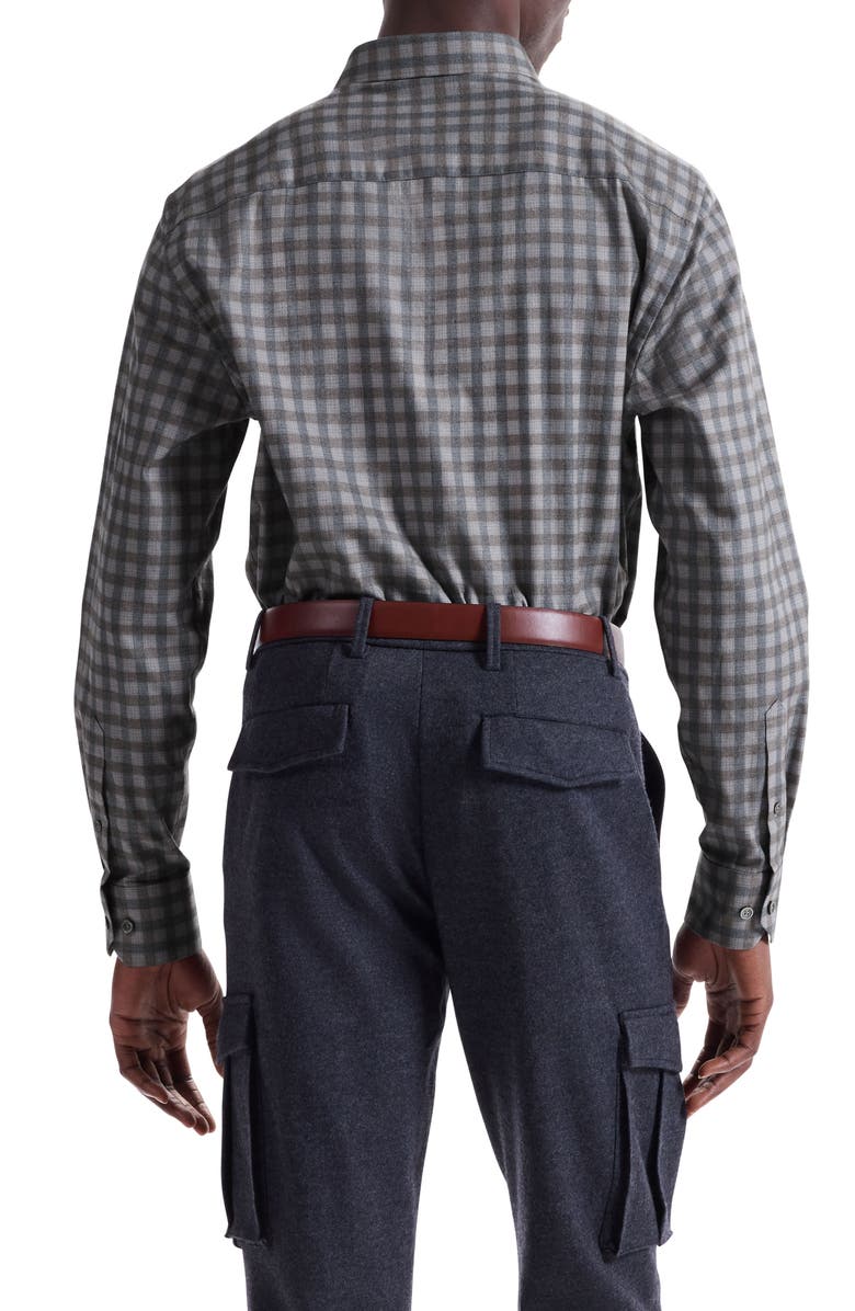 Bugatchi Karl Shaped Fit Plaid Cotton Button-Up Shirt, Alternate, color, Walnut