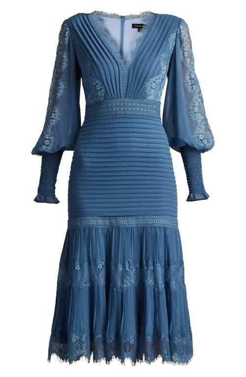Tadashi Shoji Lace Pintuck Long Sleeve Cocktail Dress In Slate
