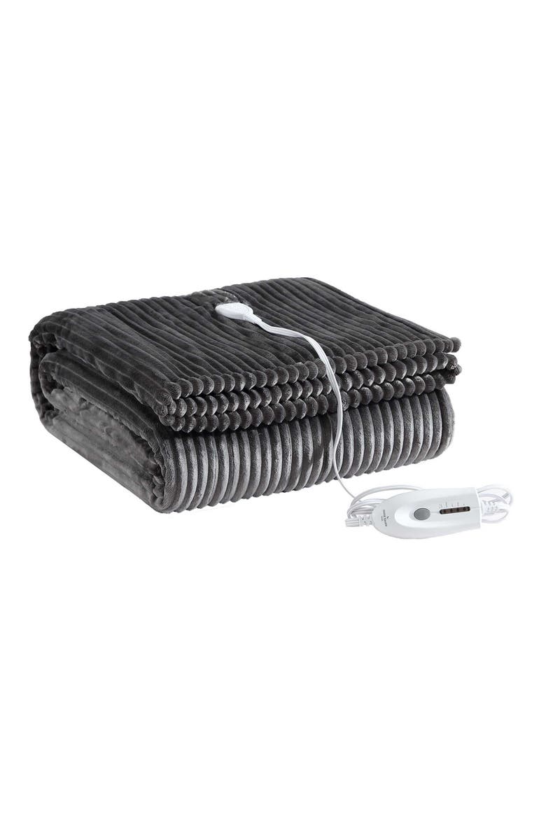 Mountain Valley Faux Shearling Heated Blanket, Main, color, DARK GREY