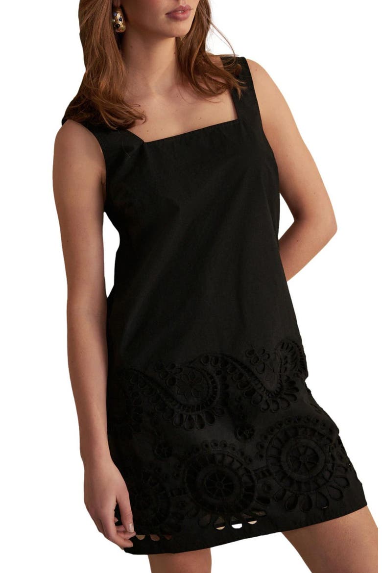 Cutwork Sleeveless Cotton Minidress, Main, color, BLACK