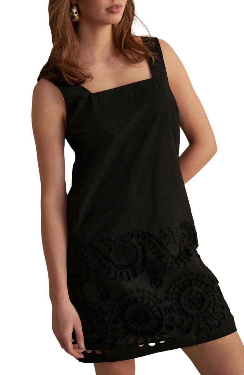 NEXT Cutwork Sleeveless Cotton Minidress, Main, color, Black