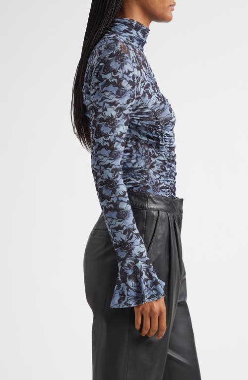 Cinq À Sept Lucy Graphic Cosmos Mock Neck Mesh Top In Blue