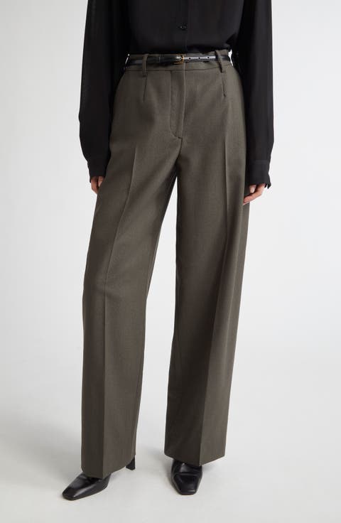 Tailored Wool Blend Wide Leg Trousers