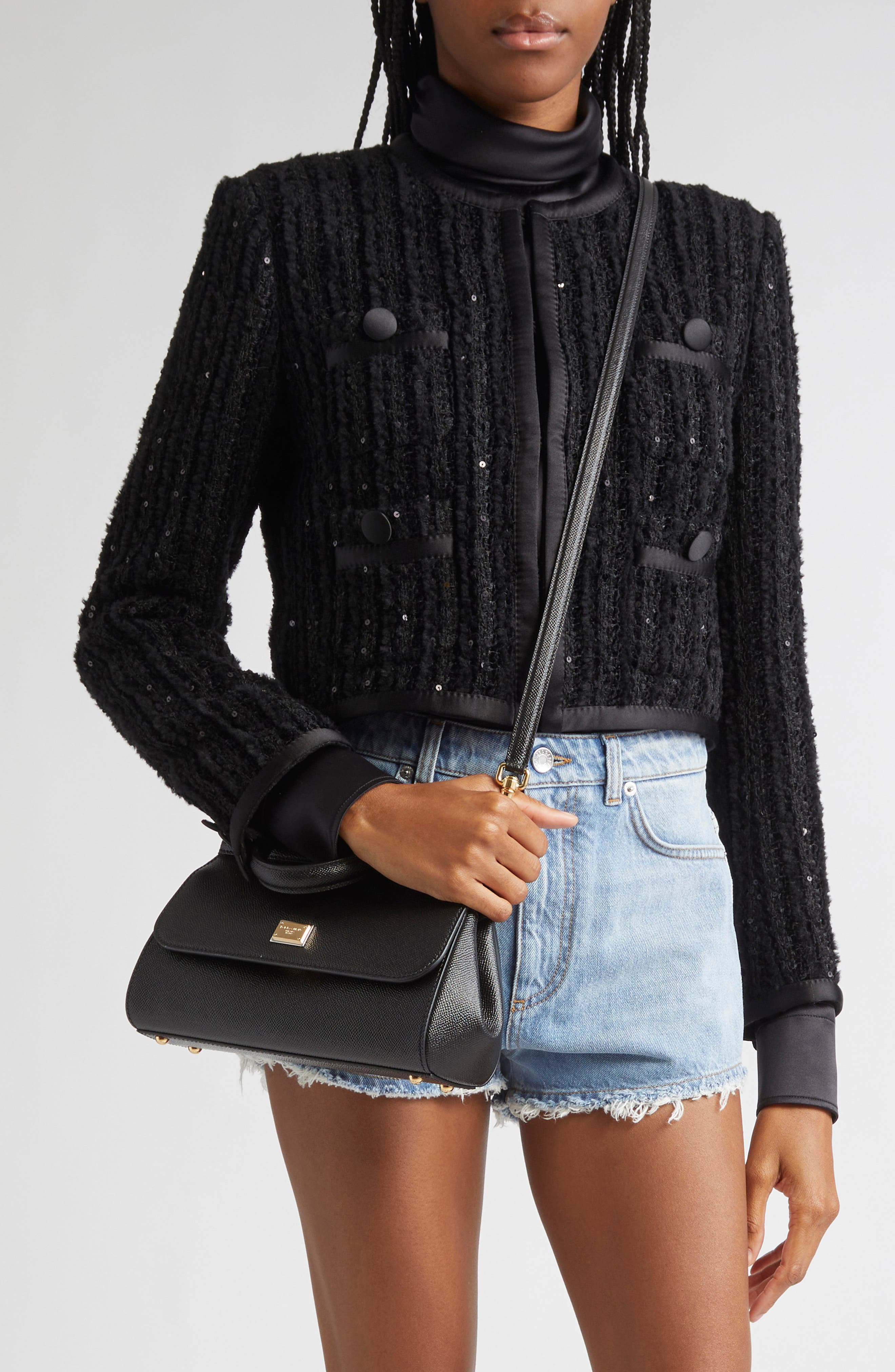 Dolce&Gabbana Medium Sicily Leather Top Handle Bag, Alternate, color, 80999 Nero