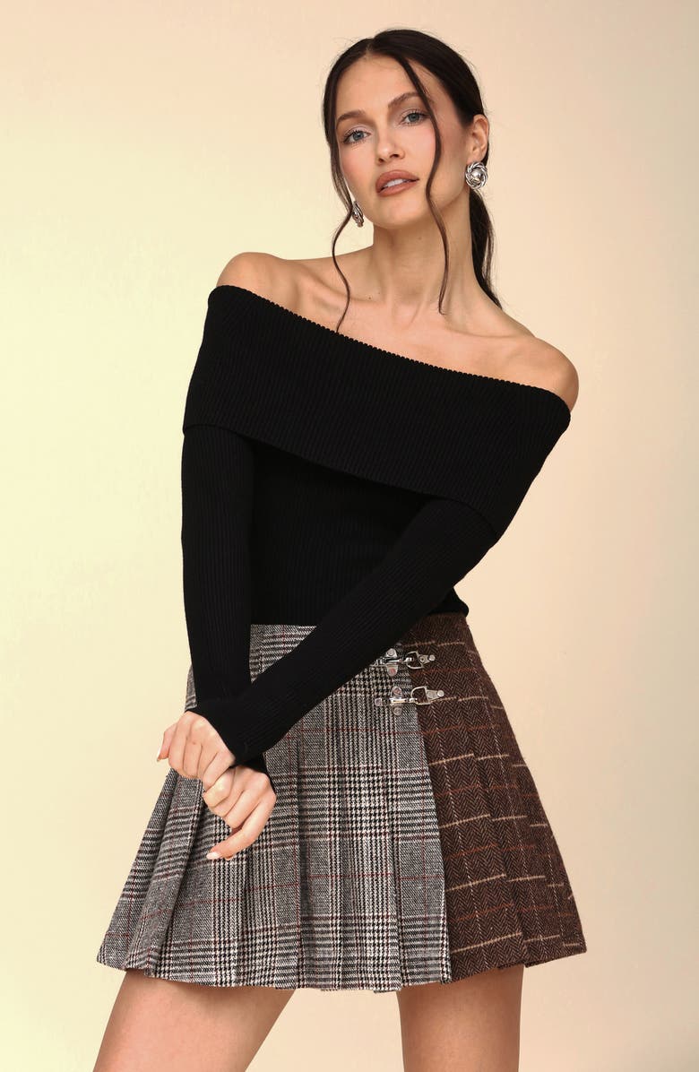 Avec Les Filles Rib Foldover Off the Shoulder Sweater Bodysuit, Alternate, color,