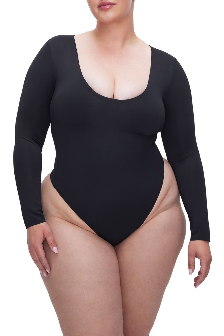 Sculpting Scoop Neck Bodysuit, Alternate, color, BLACK001