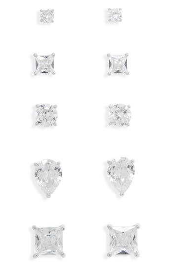 Nordstrom Rack Set Of 5 Cubic Zirconia Stud Earrings In Metallic