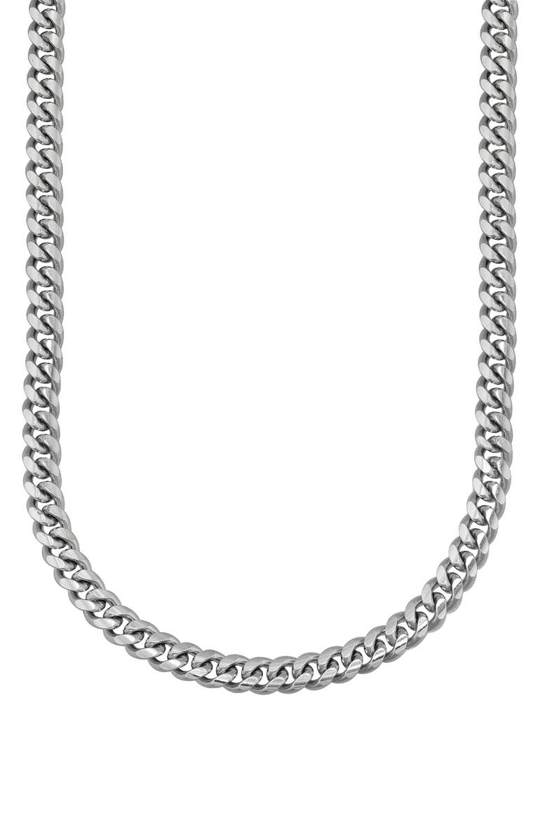CANDELA JEWELRY Sterling Silver Cuban Chain Necklace, Main, color, Silver