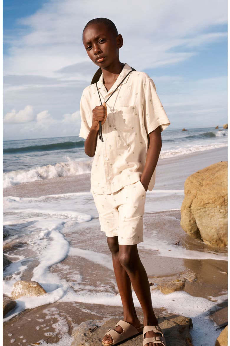 Kids' Linen Blend Shorts, Alternate, color, SEAGRASS