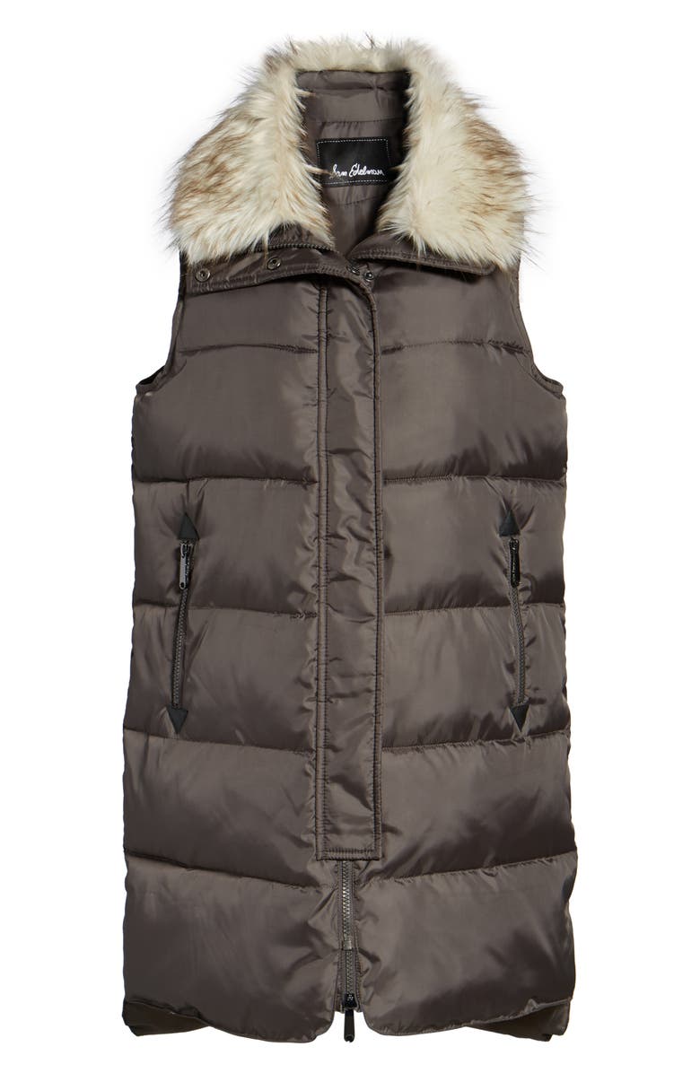 Sam Edelman Faux Fur Trim Long Quilted Vest, Alternate, color, 