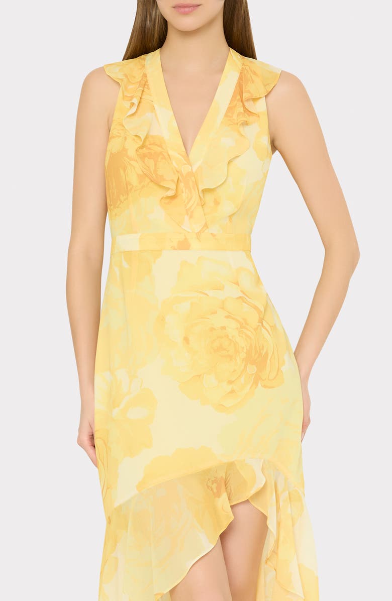 Milly Nanci Camellia High-Low Midi Dress, Alternate, color, Yellow Multi