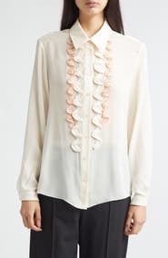 Marni Ruffle Appliqué Silk Crêpe de Chine Button-Up Shirt